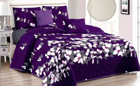 Cubrecama de verano Elegante-Petalos blanco purpura