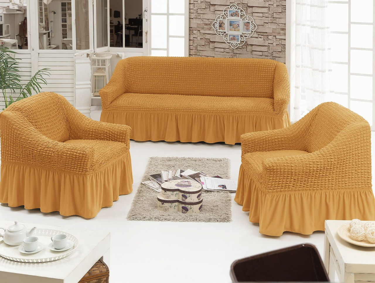 Cubresillón turco 3+1+1 cuerpos -Mostaza