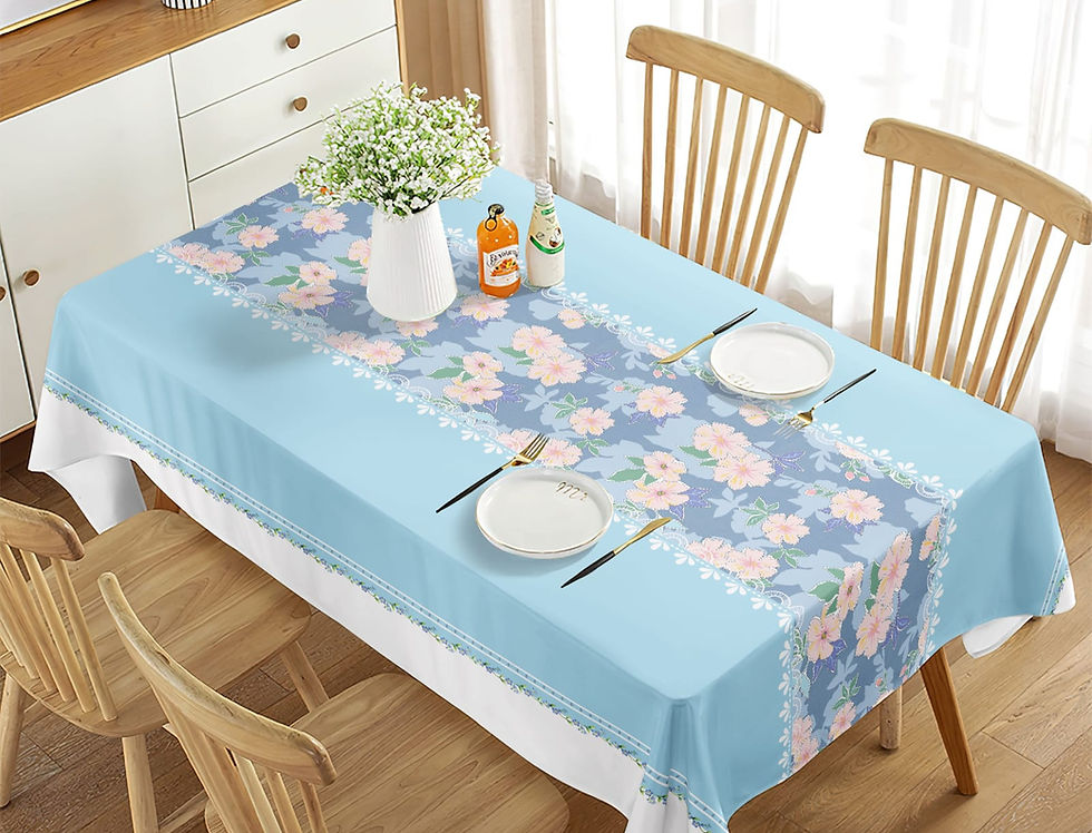Mantel De Mesa Rectangular-Floral celeste