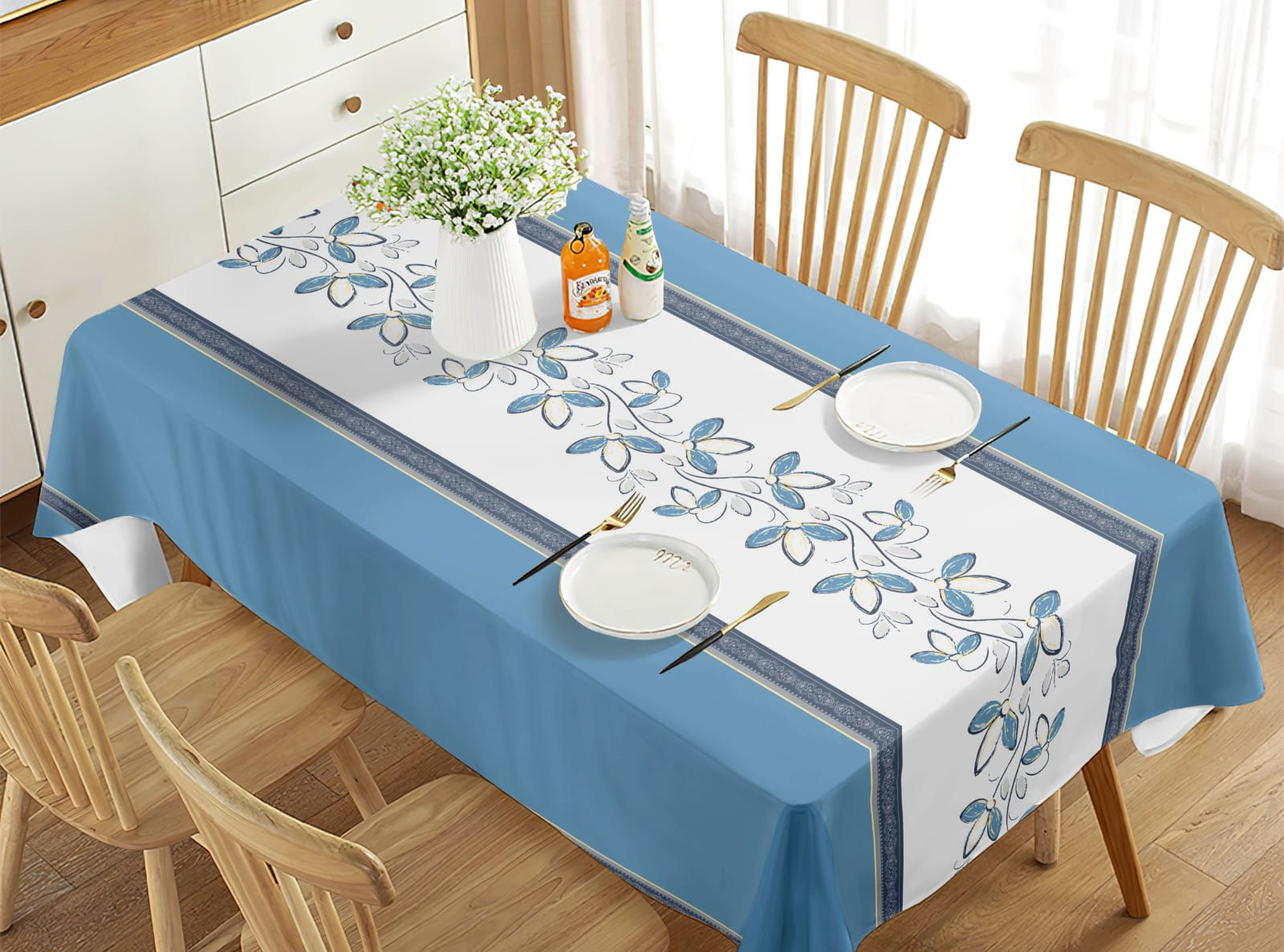Mantel De Mesa Rectangular-Hojas azules