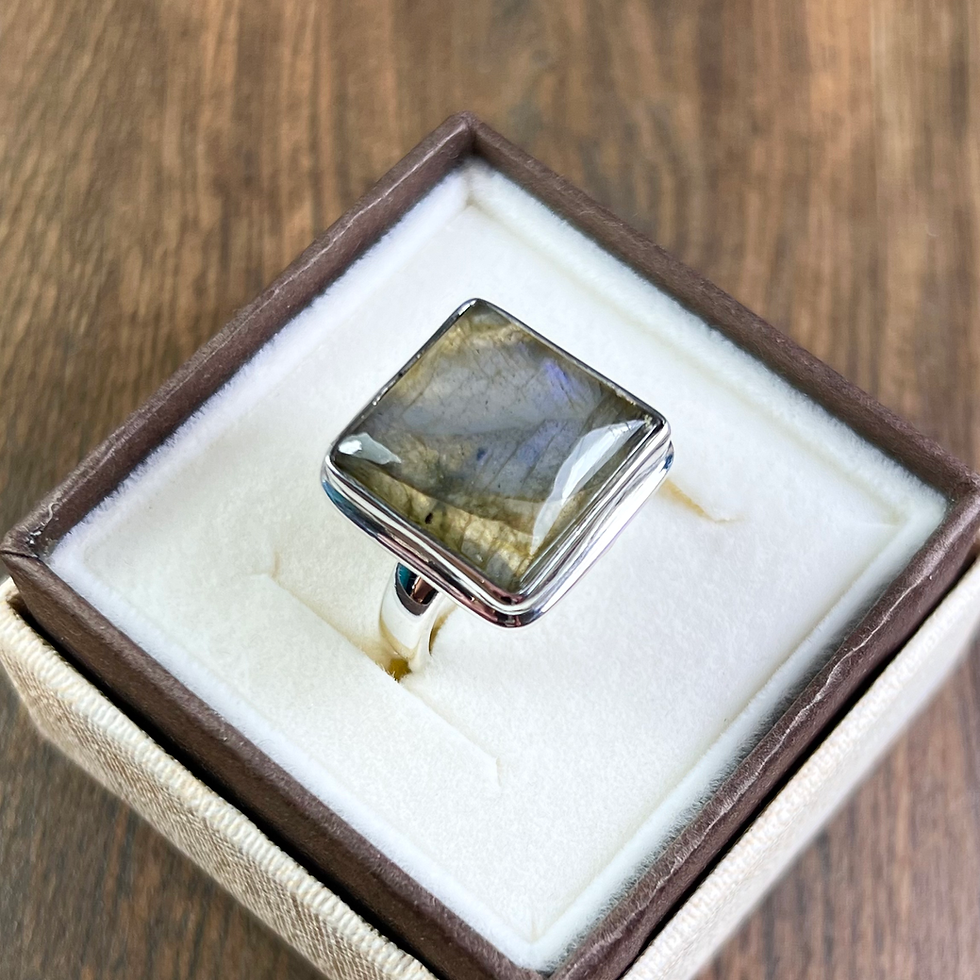 Miniatura: Srebrny pierścionek z labradorytem kwadrat, niebieska łuną