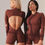 Miniatura: Long Sleeve Open-Back Jumpsuit – Mocha Brown