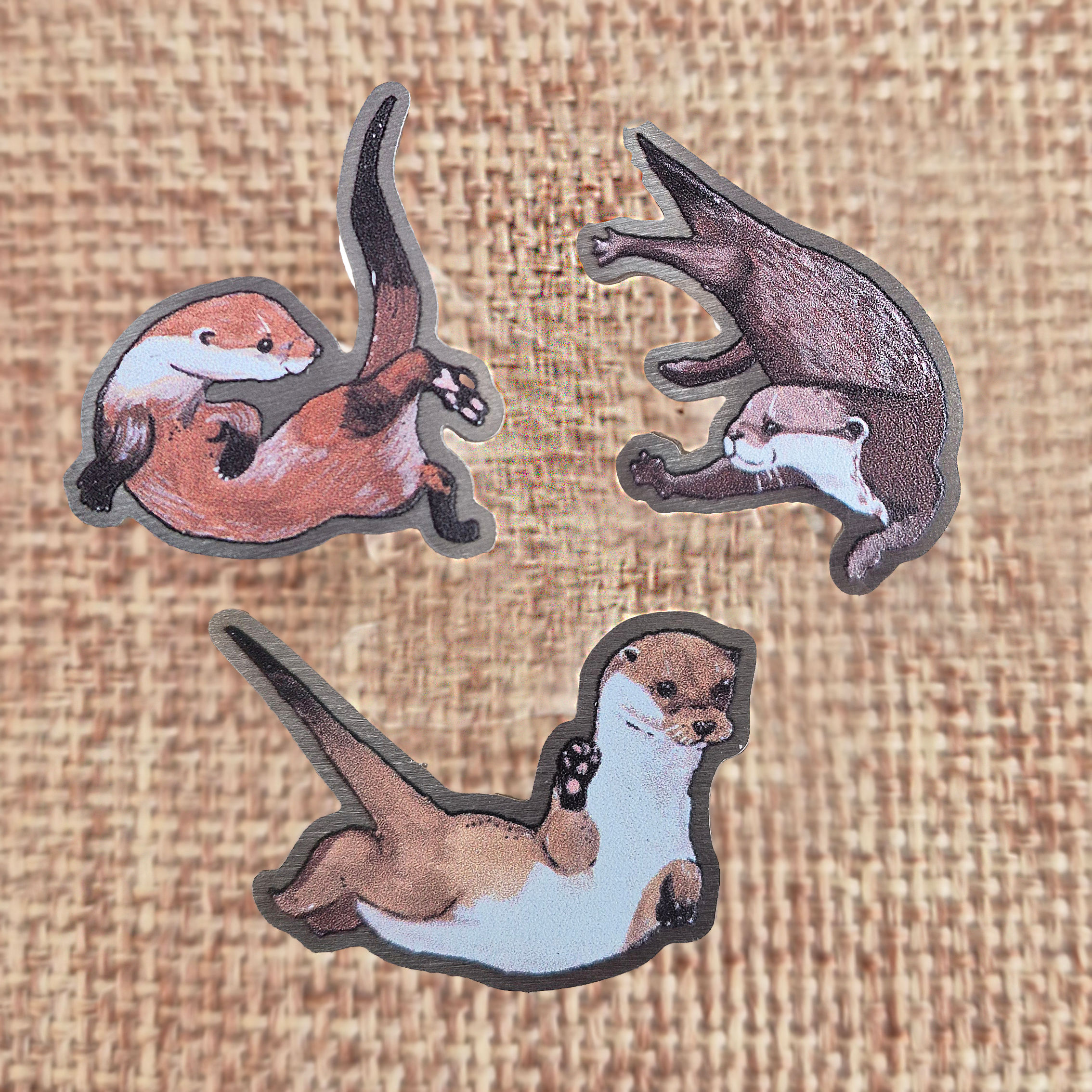 Otter Metal Pin Badge Set of 3