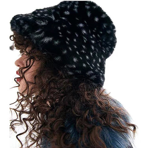 Black With White Dots Faux Fur Bucket Hat Bag With Diamonds Chain