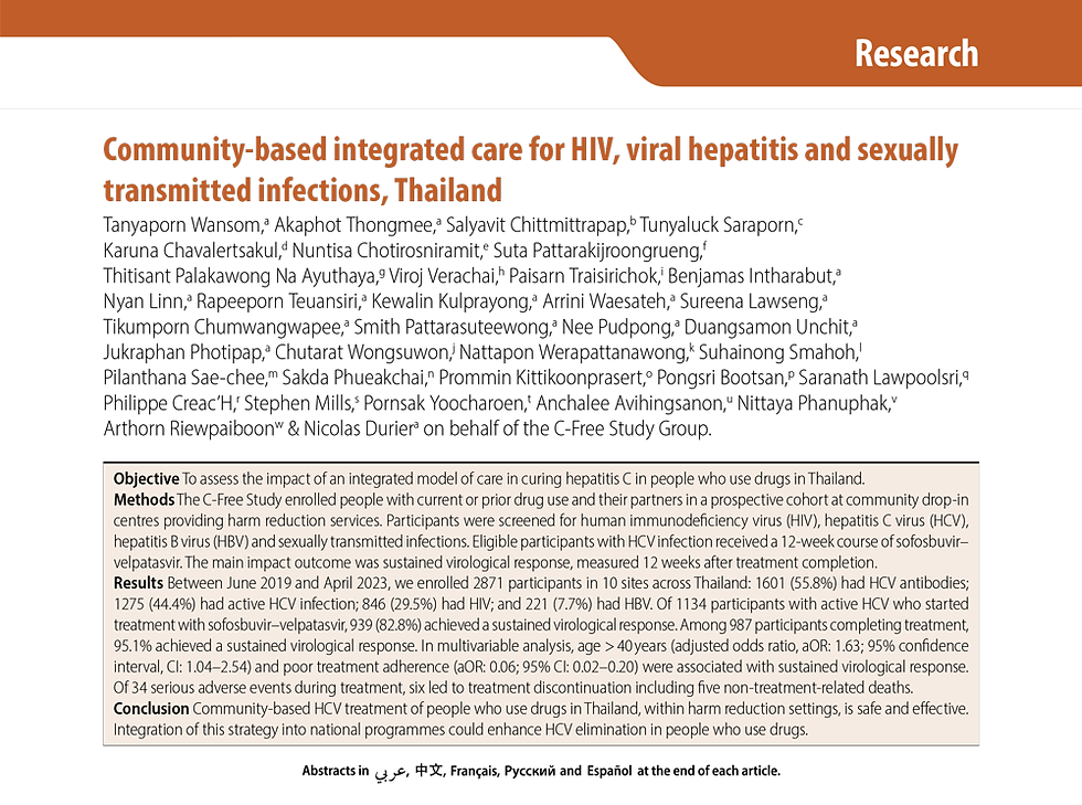 บทความการศึกษาวิจัย ซี-ฟรี-1 (C-FREE-1) ได้รับการตีพิมพ์ในวารสาร WHO Bulletin