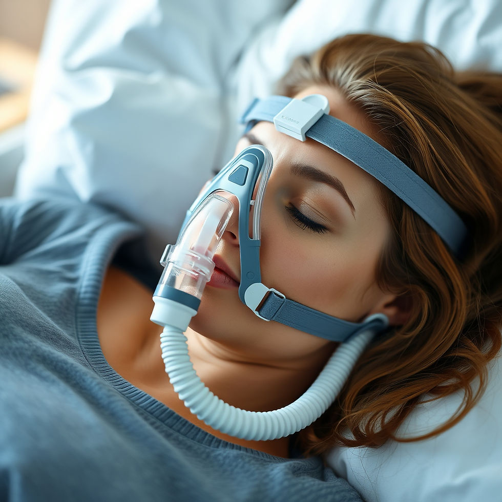 Women wearing CPAP machine