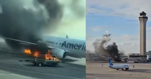 Avión de American Airlines se incendió en Denver, tras aterrizaje de emergencia