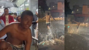 Tras inundaciones por fuertes lluvias en Bogotá, joven se dio su ‘chapuzón’ y ya es viral