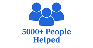 Blue icon with people and 5000+ helped underneath