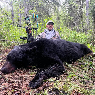 Man with bear after a bear hunt