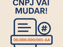 Imagem institucional com a frase “CNPJ vai mudar”, destacando a mudança anunciada pela Receita Federal para julho de 2026, com elementos visuais minimalistas relacionados à contabilidade e documento fiscal.