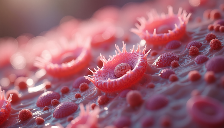 Close-up view of healthy gut microbiome illustration