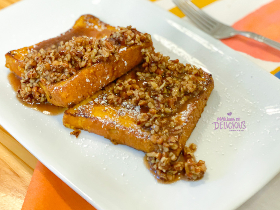 Pumpkin French Toast with a Bourbon Pecan Praline