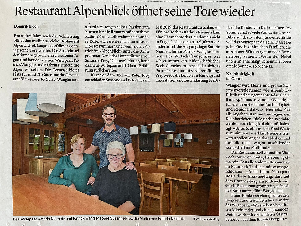 2022-05-11 Oltener Tagblatt - Restaurant Alpenblick öffnet seine Tore wieder