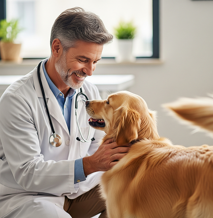 Veterinarian with dog