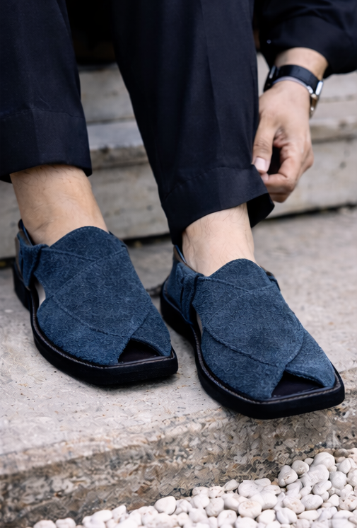 Thumbnail: Midnight Blue Suede Peshawari Sandals