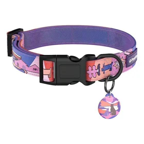 Coleira de cachorro com design, fivela e tag redonda. My Site