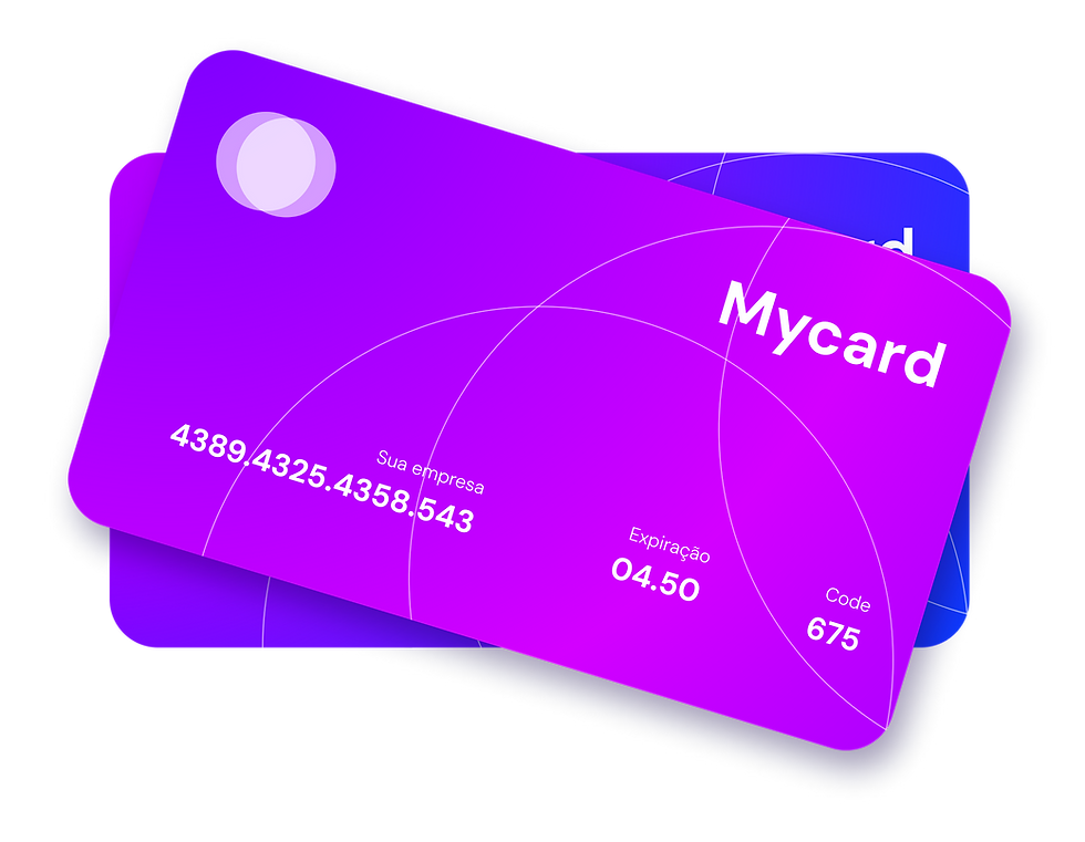 Two purple Mycard cards with information: 4389.4325.4358.543, Expiration 04.50, Code 675