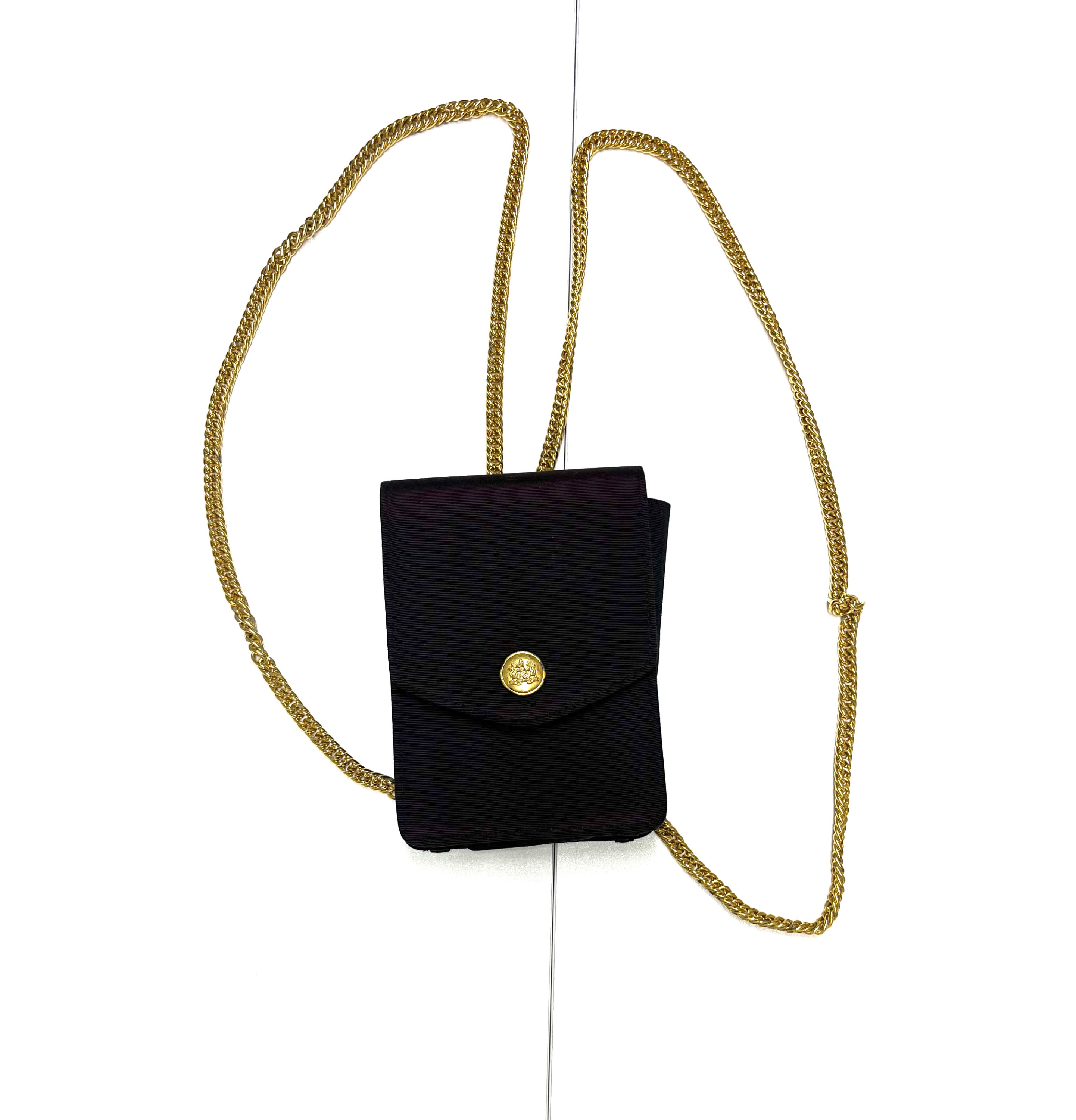Black purse with gold chains