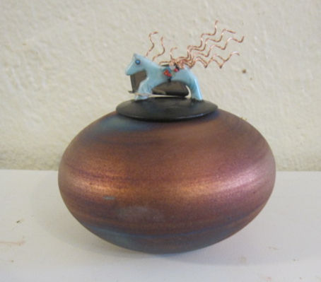 Thumbnail: Raku Multicolor Vase with Horse Lid