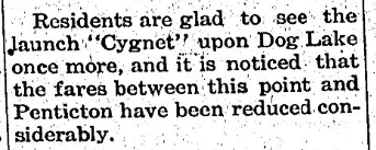 Penticton Herald, newspaper clipping, dog lake, 1913
