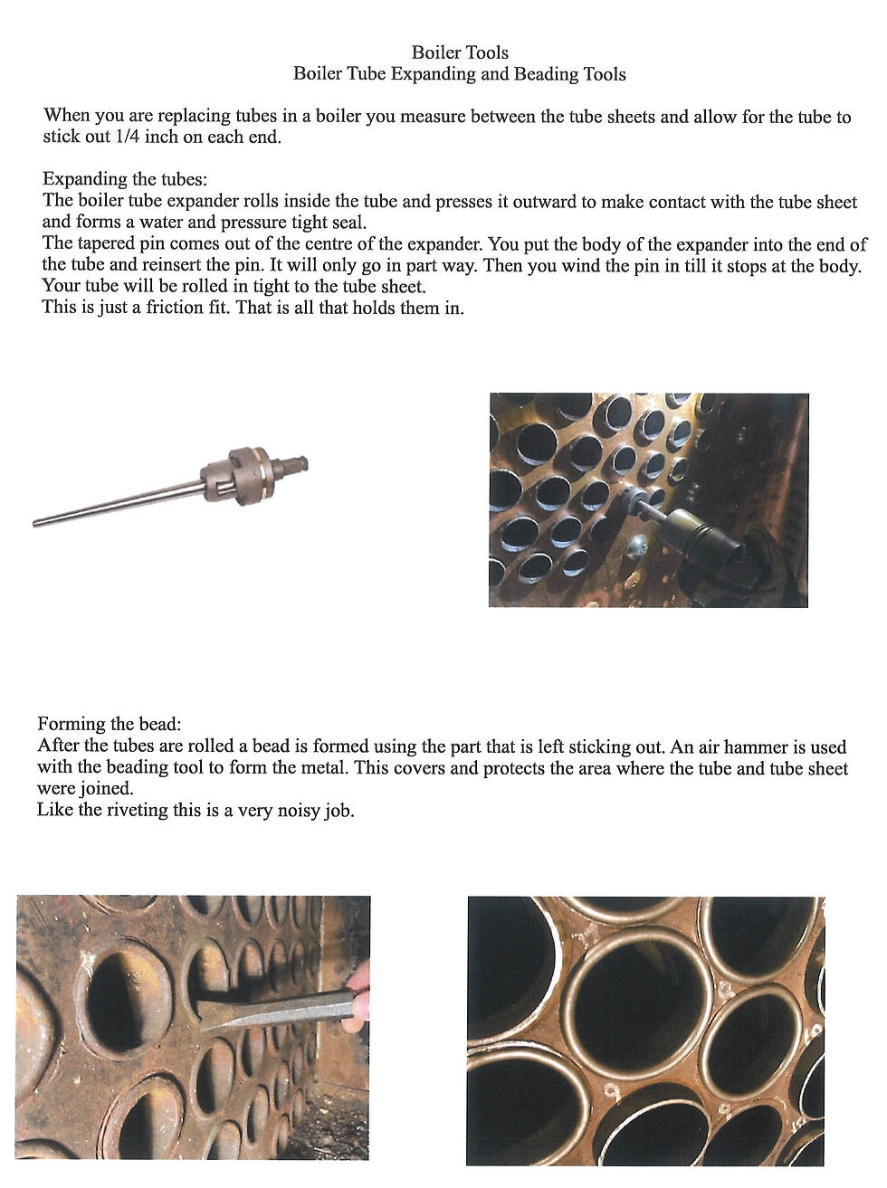Steam boiler tube expanding and beading tools