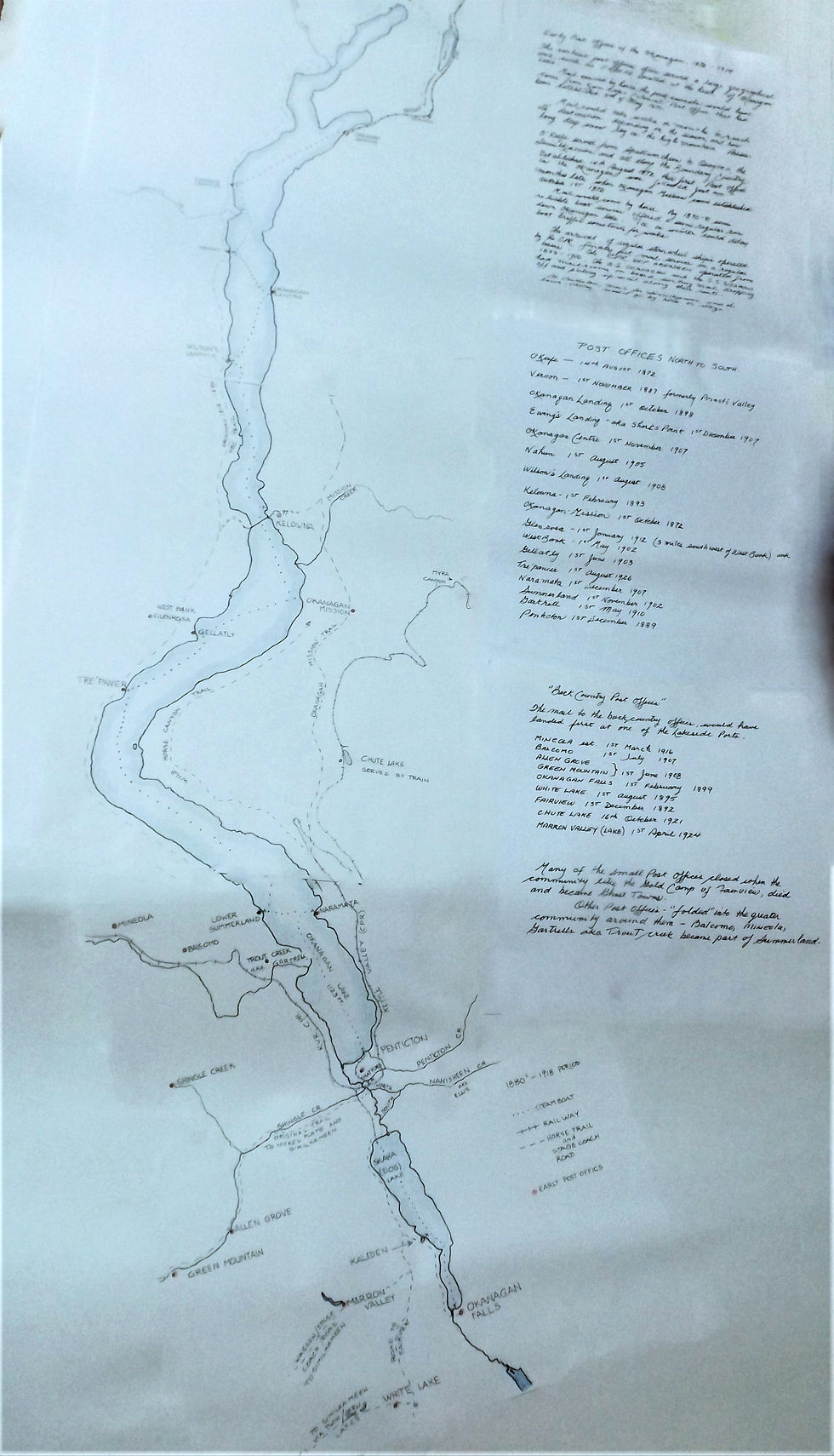 map showing Okanagan Lake post offices