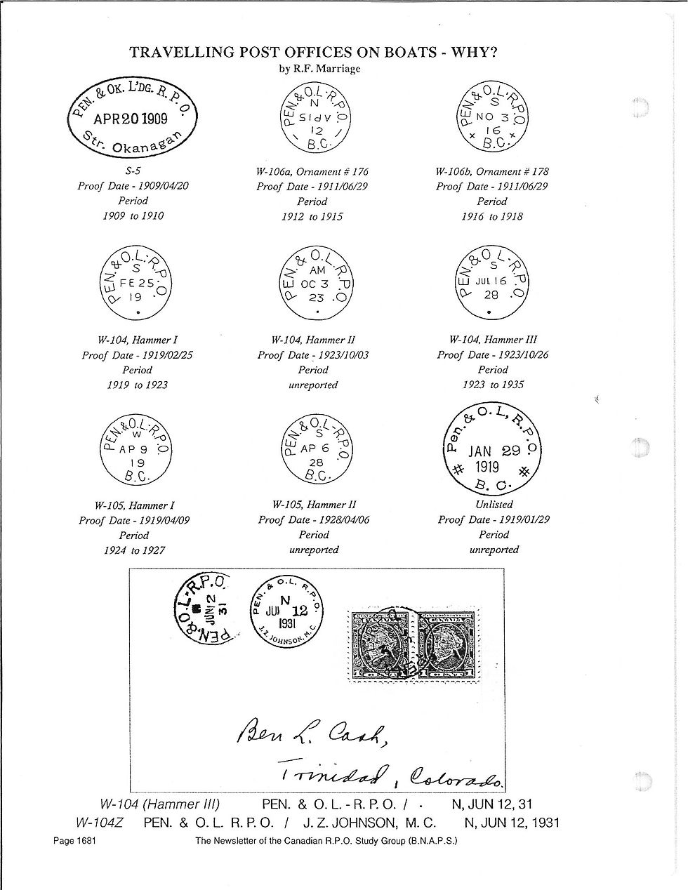 Cancel stamps (hammers) from the surrounding area, and the various types.