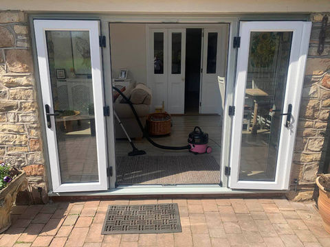 Elegant Agate Grey uPVC French Doors (open)