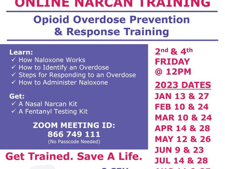 2023 Free Narcan Training Schedule