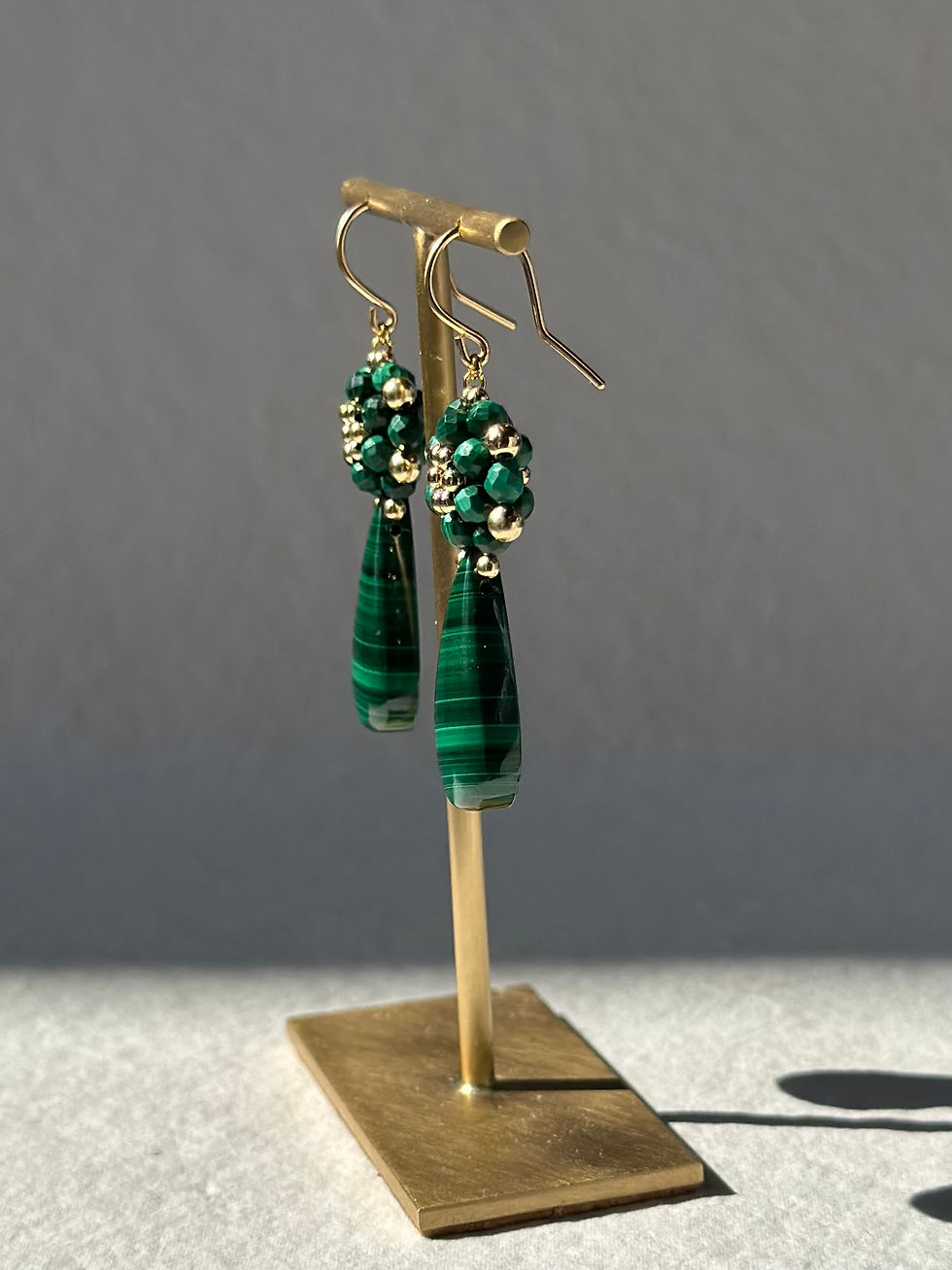 Thumbnail: Malachite Flower Drop Earrings