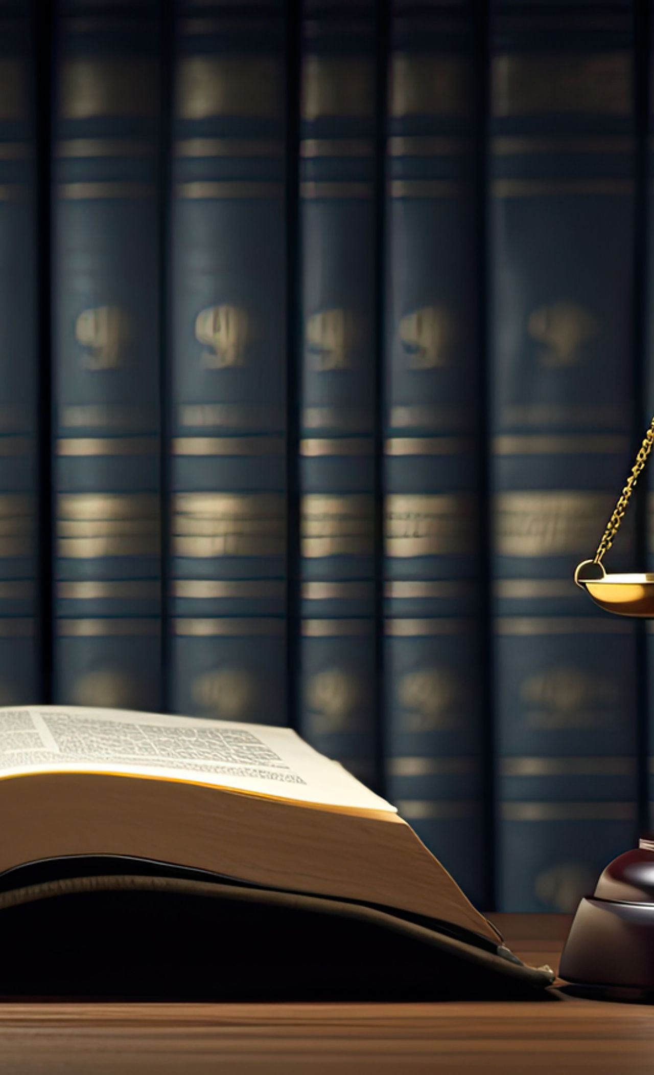 Open Law book and a gavel inside a court