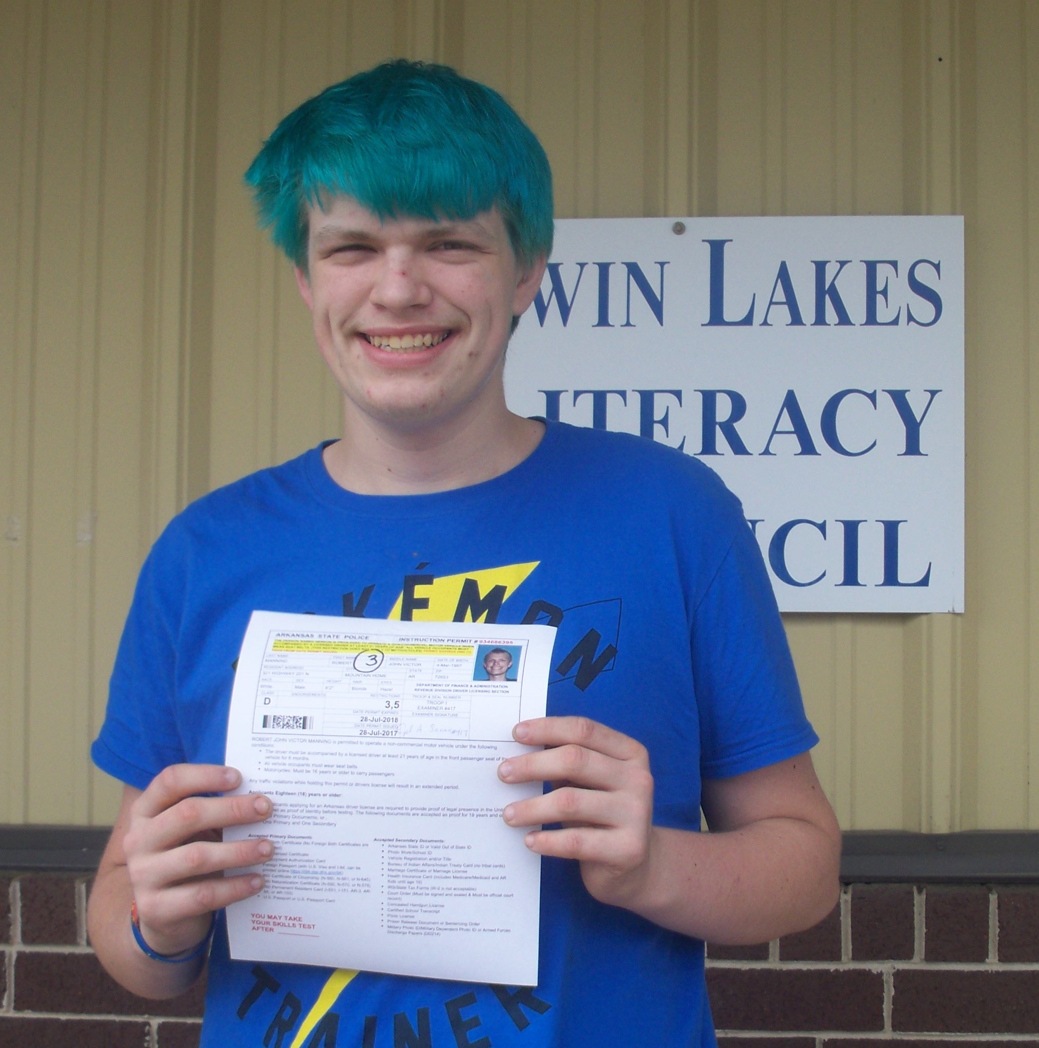 Robert passed driver's lic test
