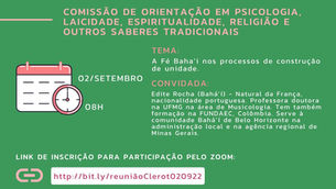 CONVITE: A fé Baha'i nos processos de construção de unidade (Dra. Edite Rocha)