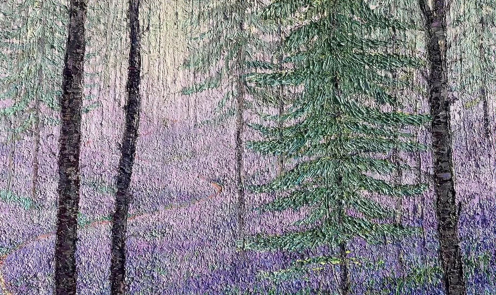 Thumbnail: 'Pine Forest, Spring, Belgium, 2025', 4 x 4 ft, oil on canvas
