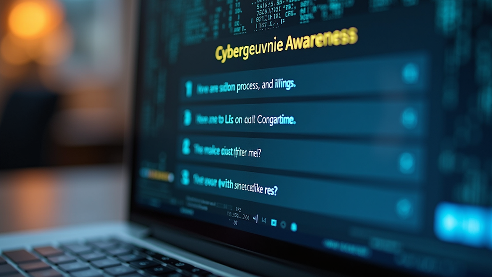 Close-up view of a laptop screen showing a cybersecurity awareness quiz