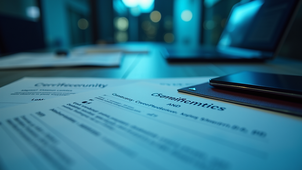 Close-up view of cybersecurity certifications and training materials