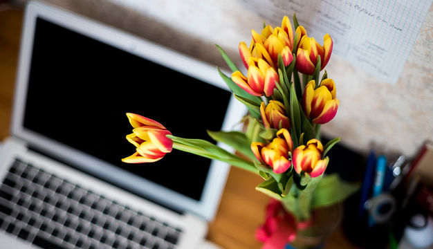 Laptop and Flowers