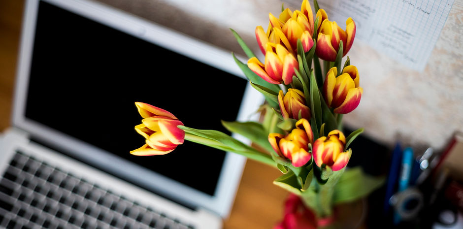 Laptop and Flowers