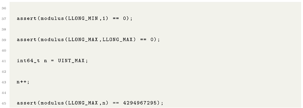 The following are three last test cases you want to test your program against to test for a program a mod n.