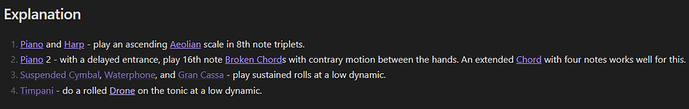 An example of a musical recipe for orchestration.