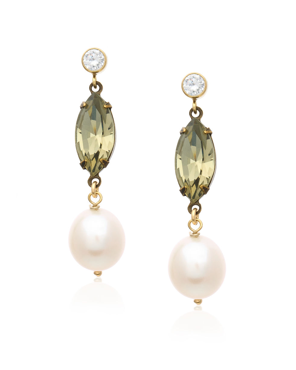 Vintage Navette Glass & Pearl Drop Earring