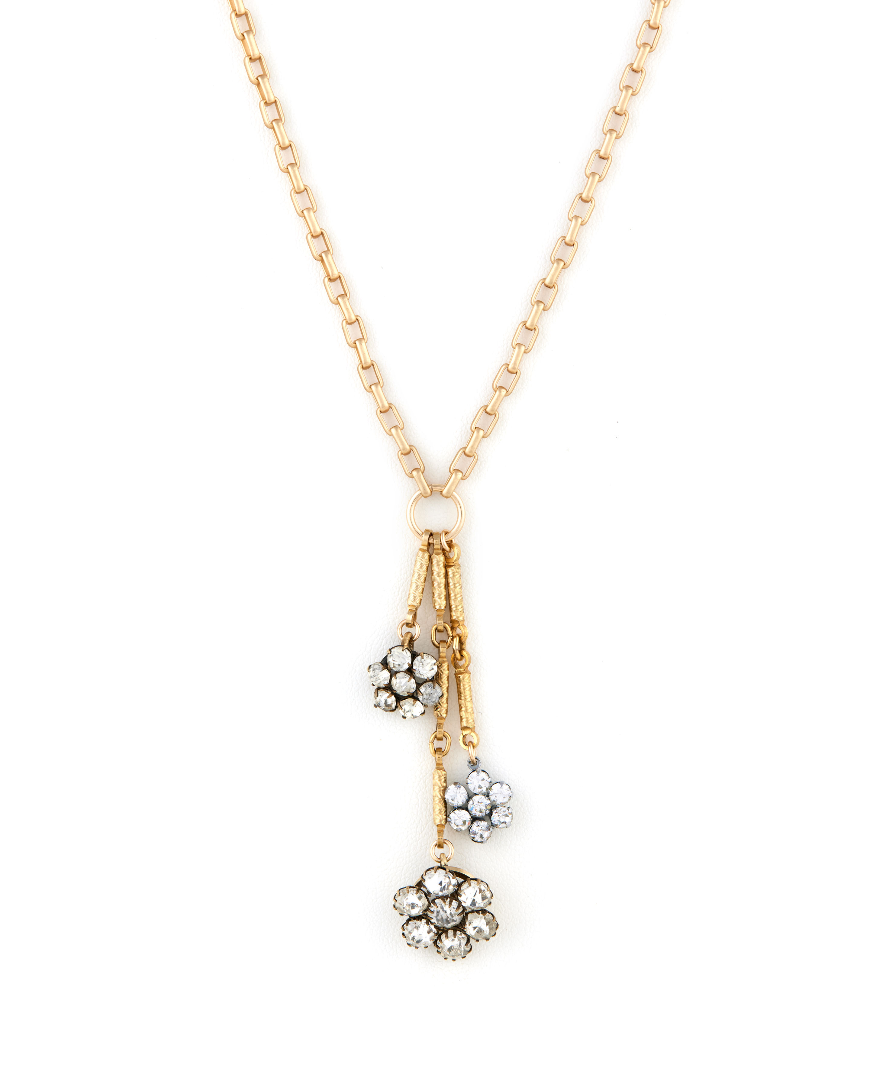 Antique Rhinestone Daisy Tassle Necklace