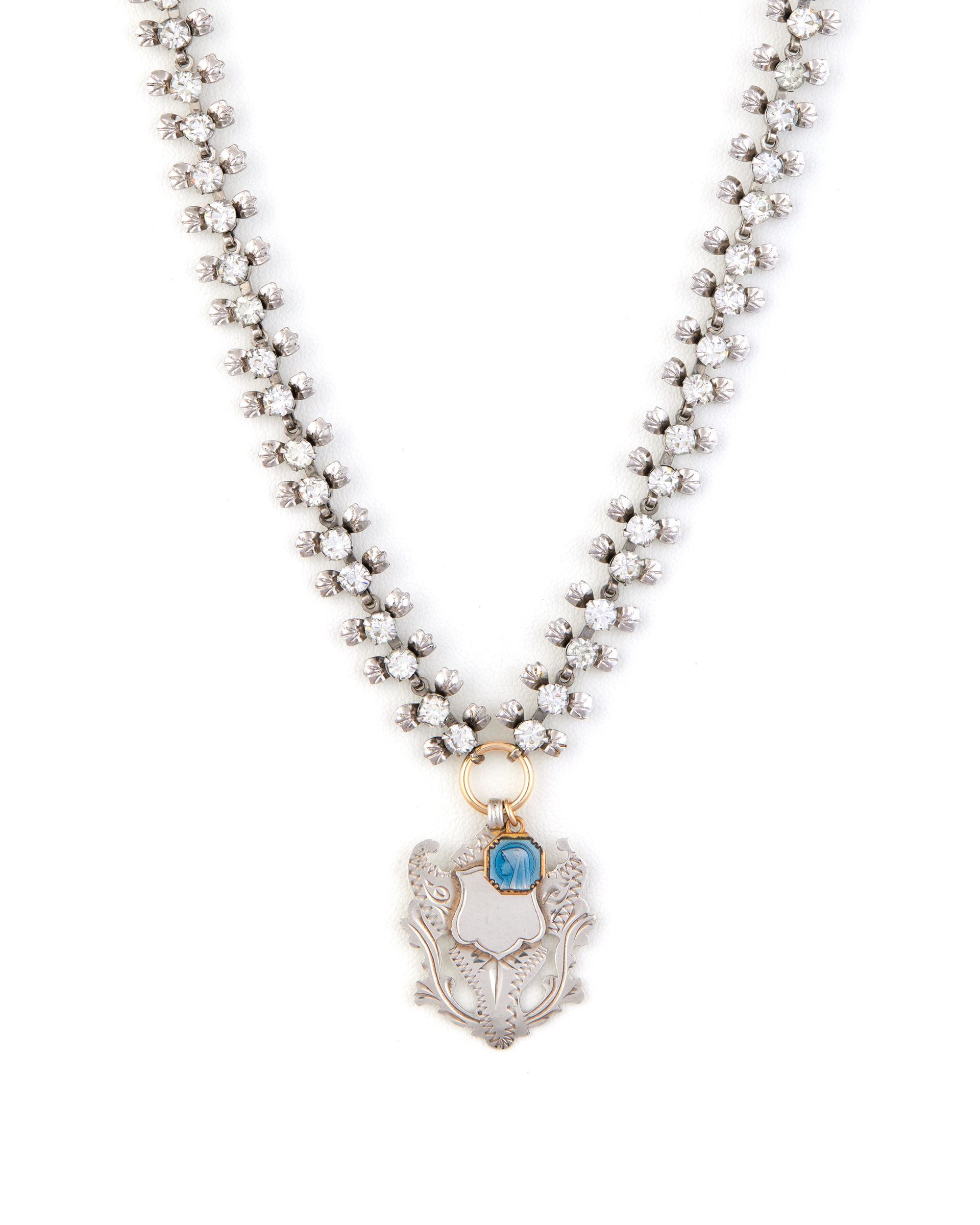 Victorian Silver Shield & Rhinestone Chain