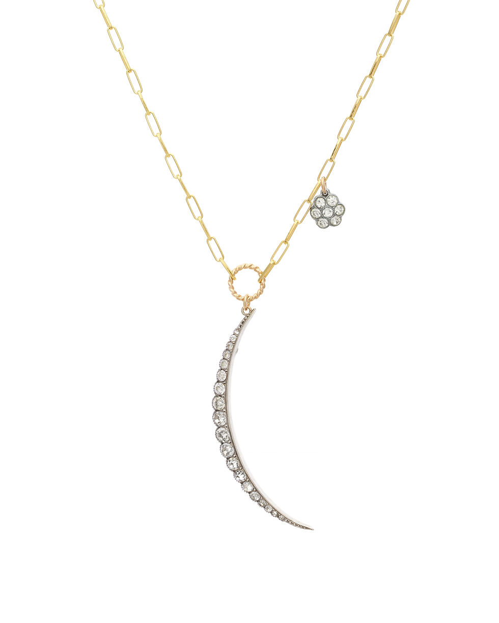 Antique Silver Crescent Moon & Daisy Cluster