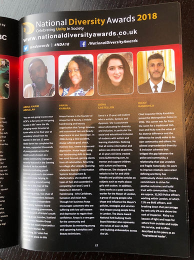 Siena Castellon, Shortlisted for National Diversity Award