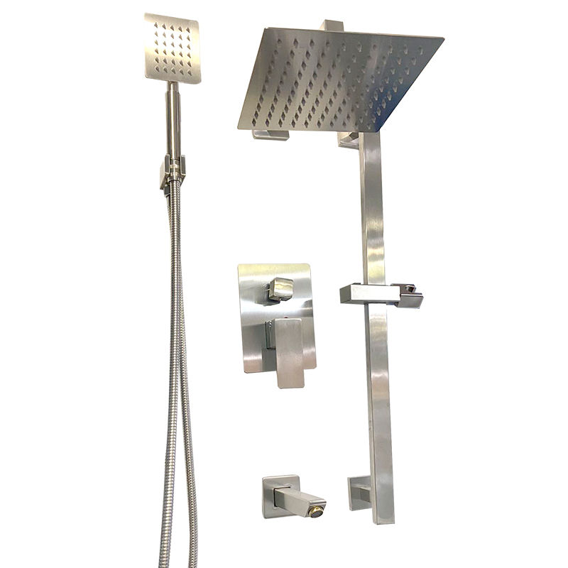 縮圖：Wall Mounted Square Rain Showerhead 3-Way Shower System in Brush Nickel