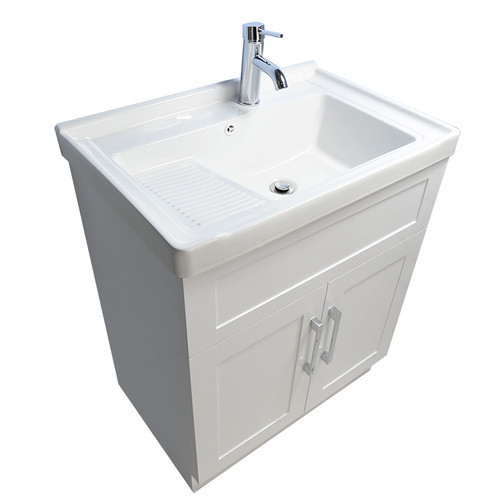 28" White Lavatory Vanity with Ceramic Washboard Basin Vinpow Bath Centre
