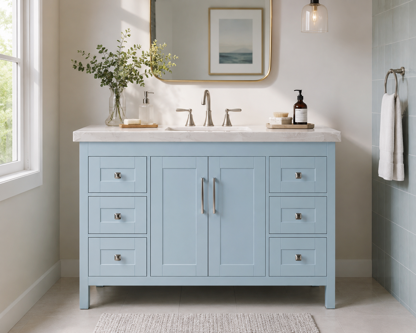 48" Solid Wood Bathroom Vanity – Sky Blue