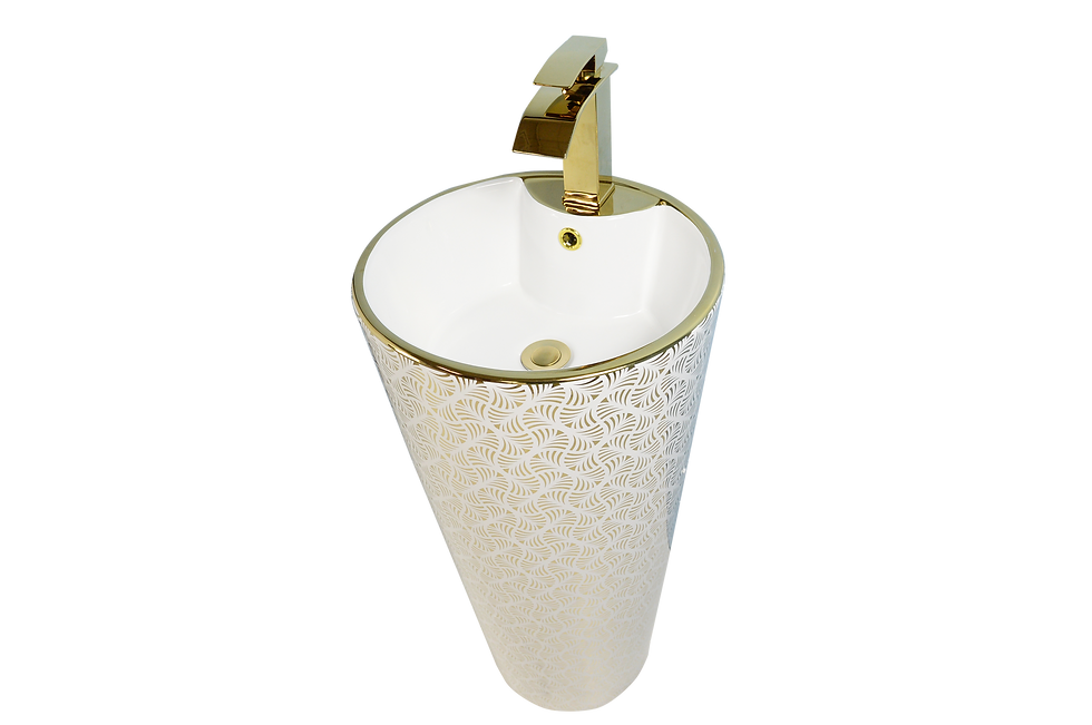 Thumbnail: 19" Gold Ceramic Round Shape Pedestal Sink